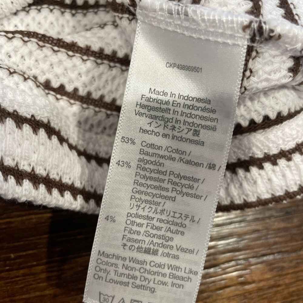 NWT Madewell Women's Sz XS Embroidered Boxy Knit Tee in Stripe Cream Brown NV988 - Picture 7 of 9
